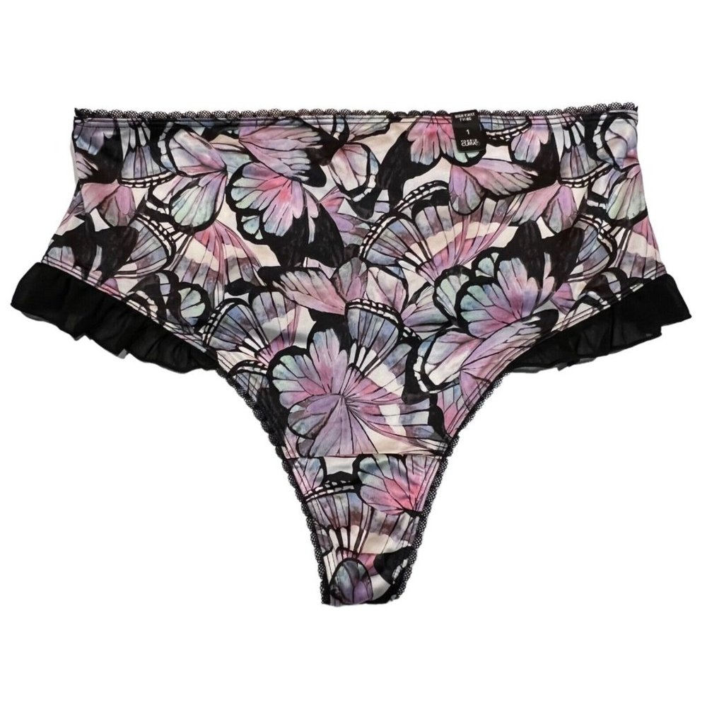 NWT TORRID High Waist Thong Pantie 1X Silky Lace Black Pink